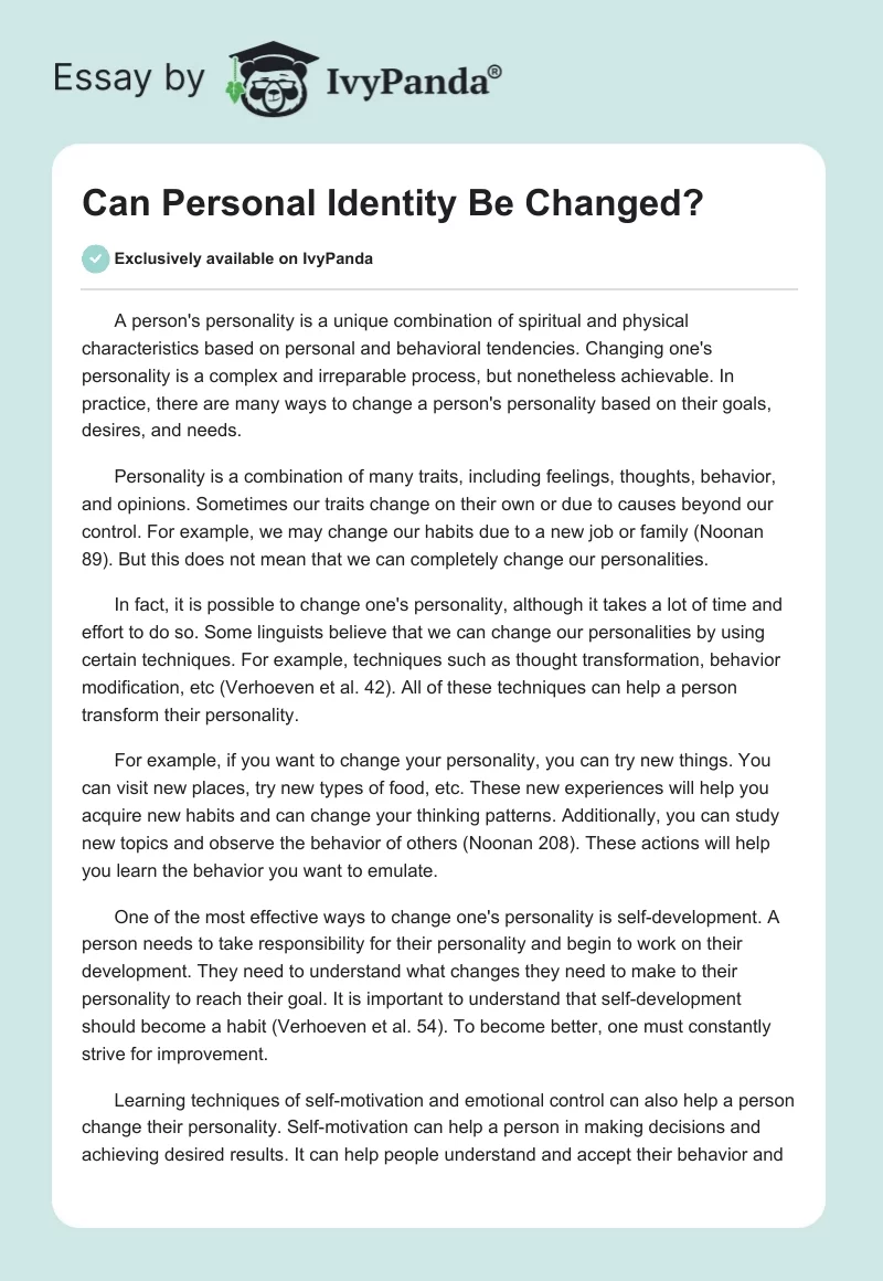 Can Personal Identity Be Changed?. Page 1