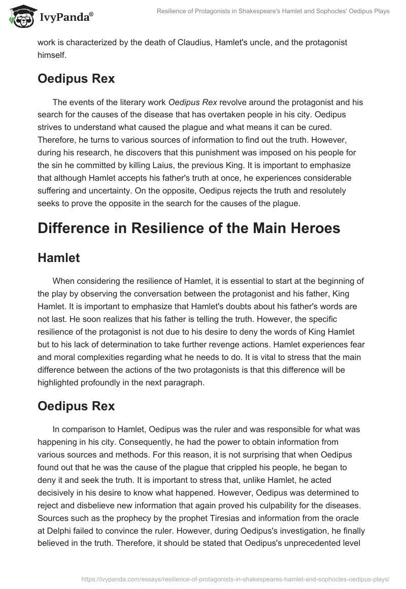 Resilience of Protagonists in Shakespeare's Hamlet and Sophocles' Oedipus Plays. Page 2