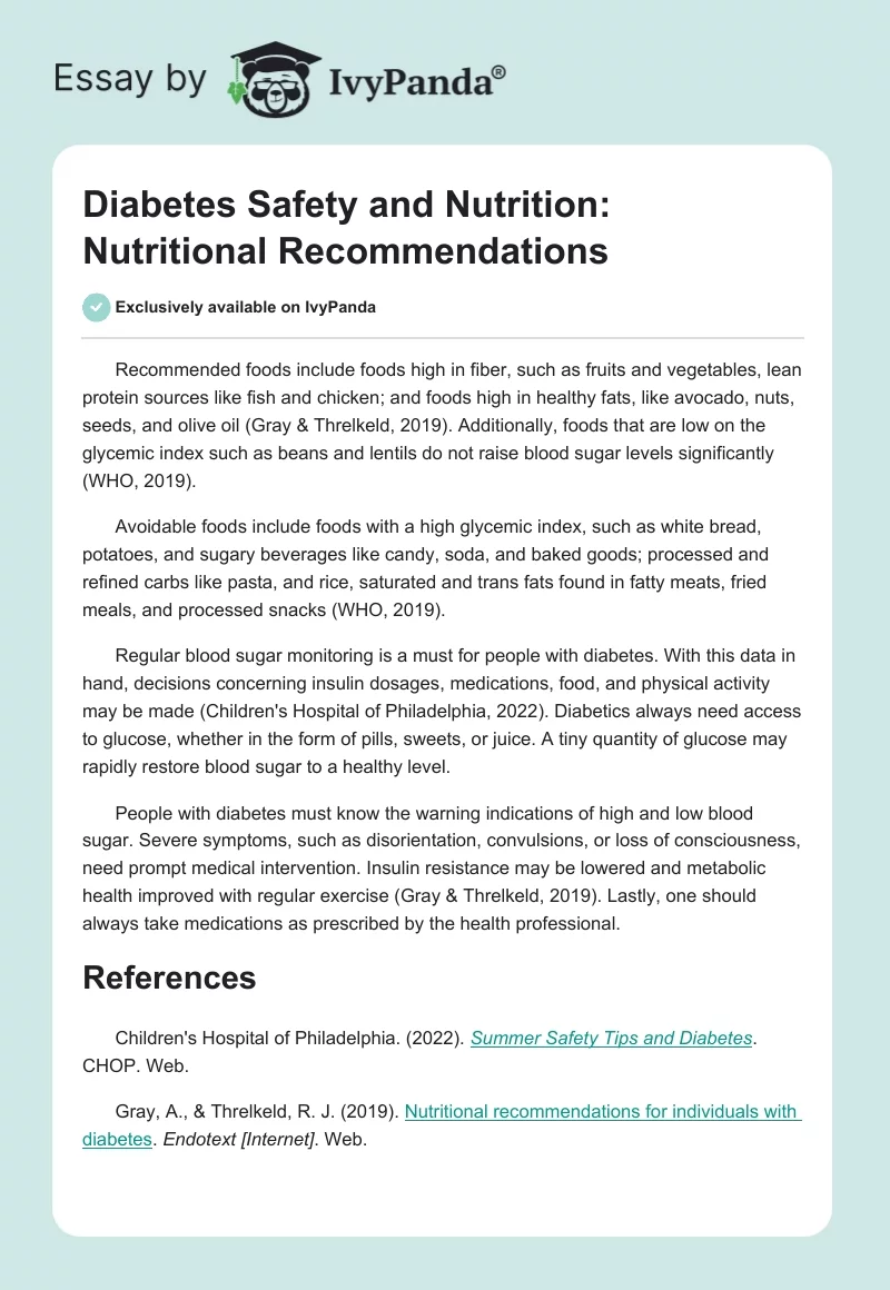 Diabetes Safety and Nutrition: Nutritional Recommendations - 223 Words ...