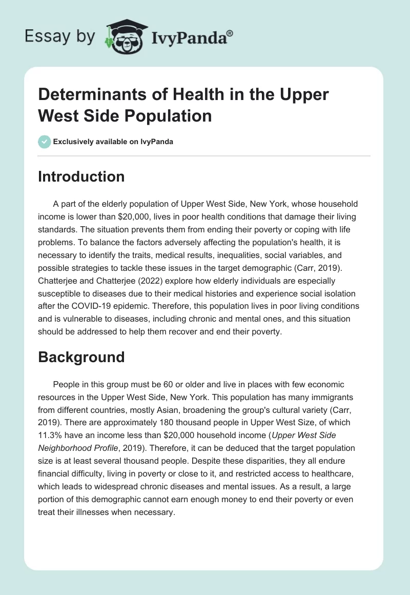 Determinants of Health in the Upper West Side Population. Page 1
