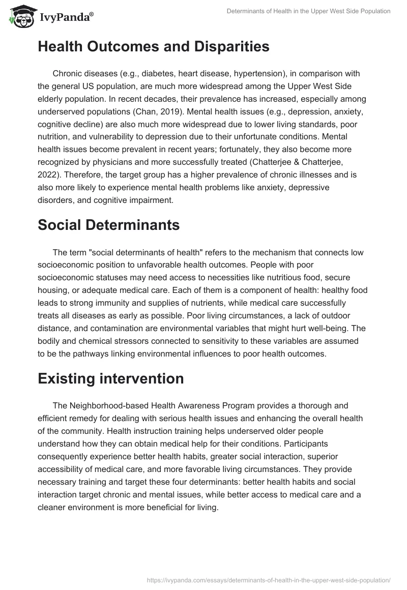 Determinants of Health in the Upper West Side Population. Page 2