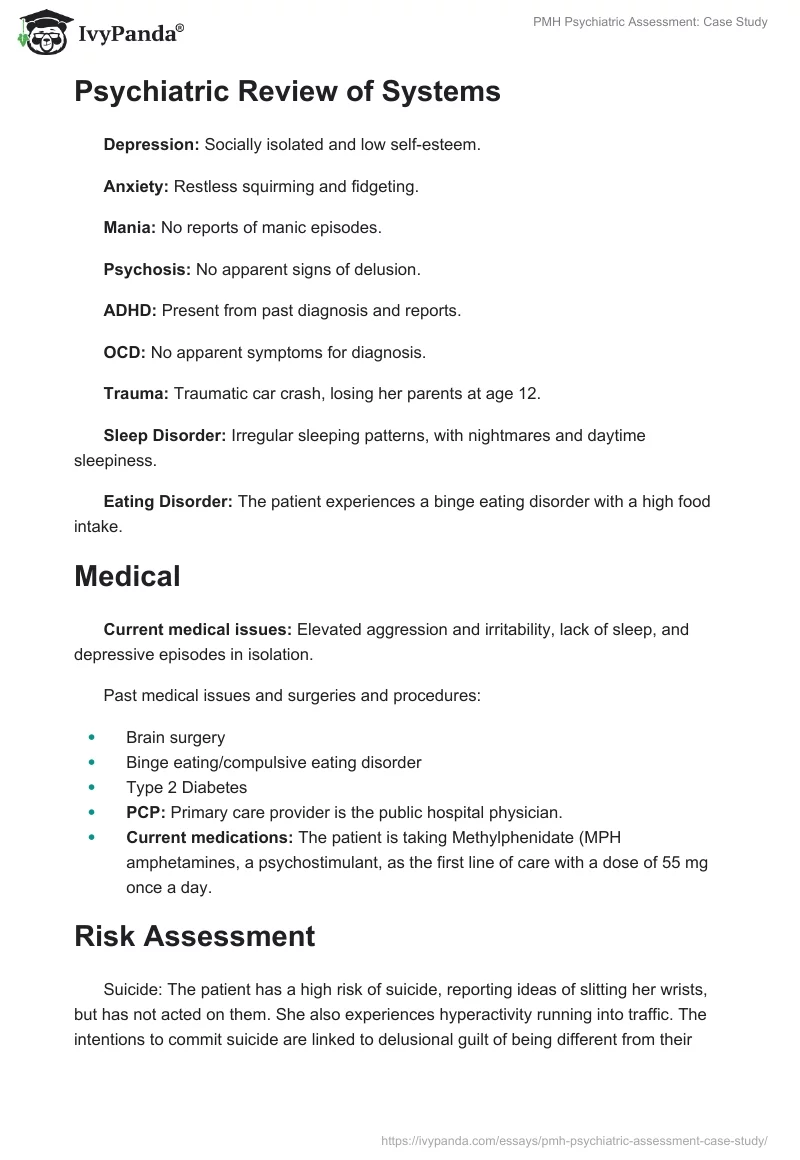PMH Psychiatric Assessment: Case Study. Page 2