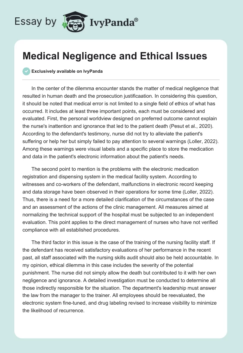 Medical Negligence and Ethical Issues. Page 1