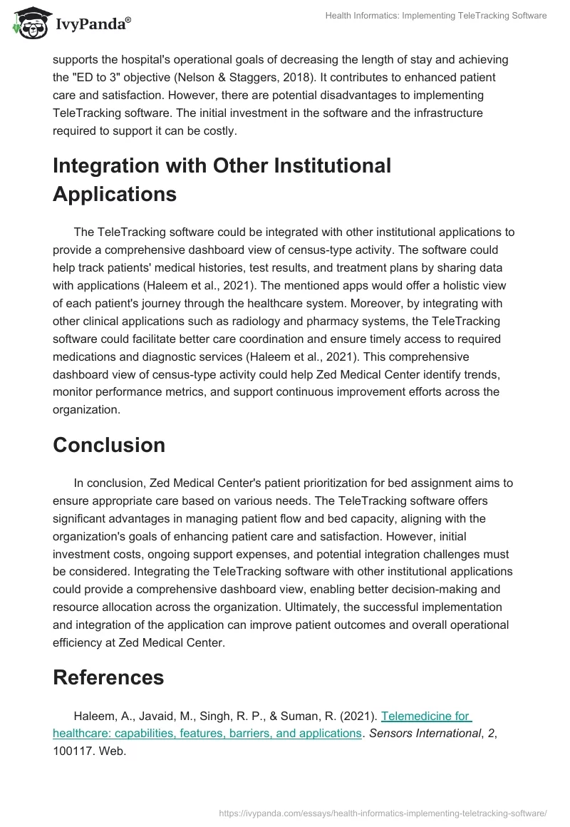 Health Informatics: Implementing TeleTracking Software. Page 2
