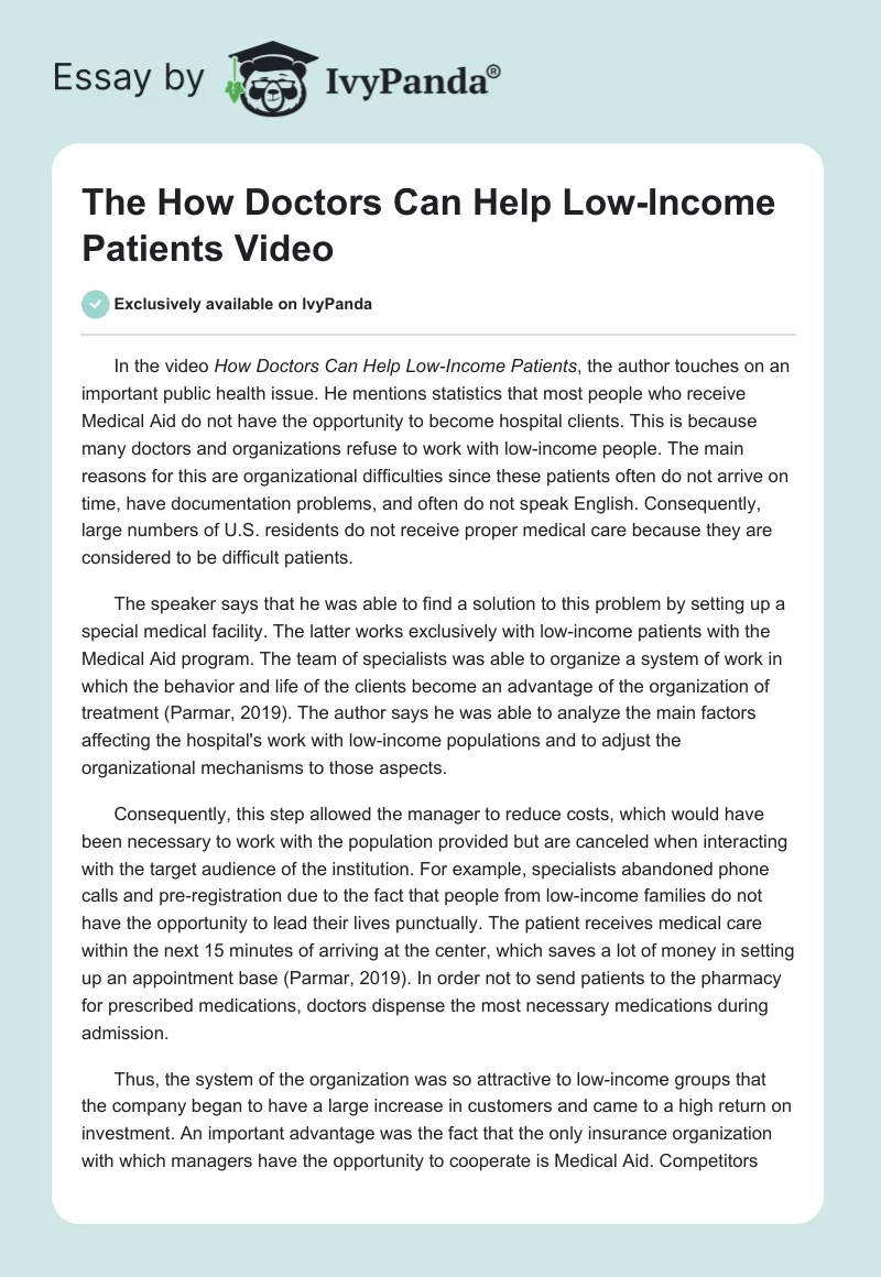 The How Doctors Can Help Low-Income Patients Video. Page 1