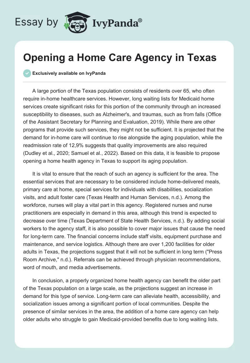 Opening a Home Care Agency in Texas. Page 1