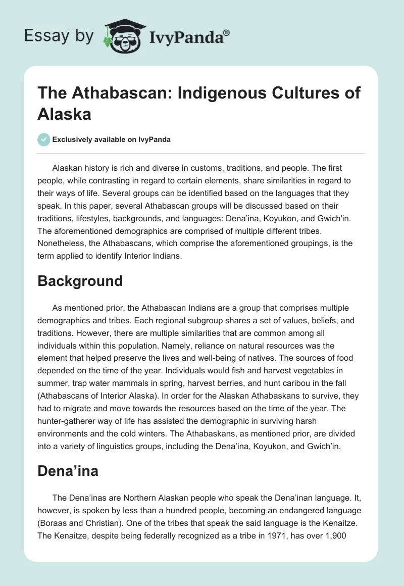 The Athabascan: Indigenous Cultures of Alaska. Page 1