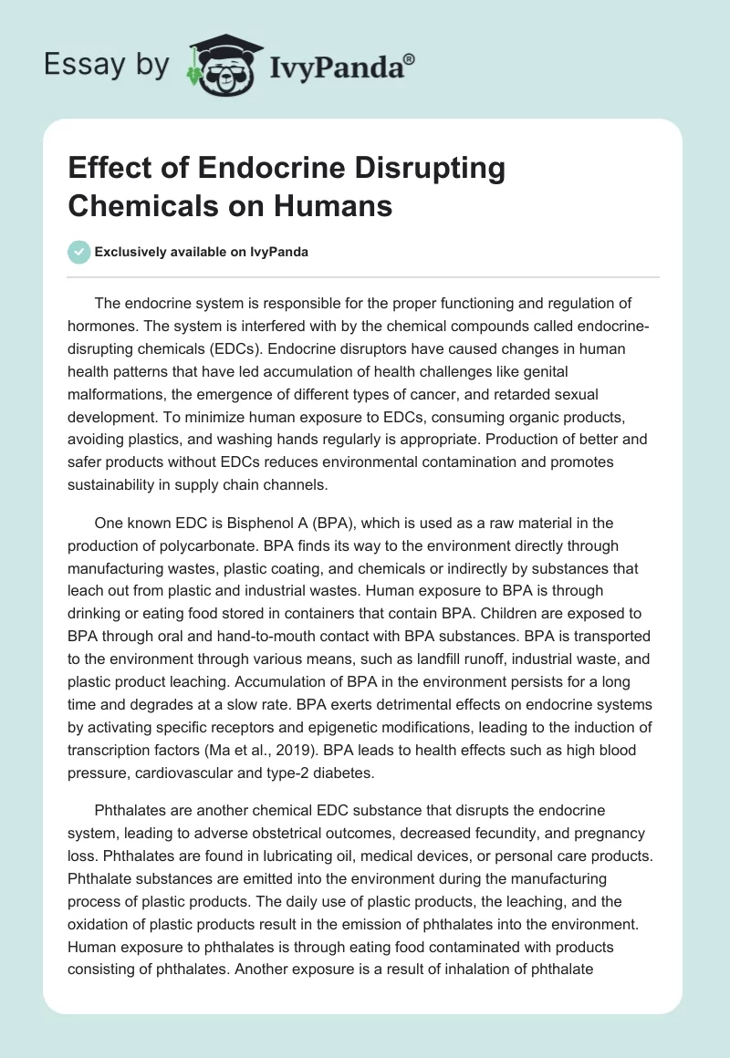 Effect of Endocrine Disrupting Chemicals on Humans. Page 1