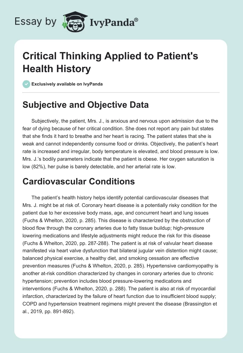 Critical Thinking Applied to Patient's Health History. Page 1