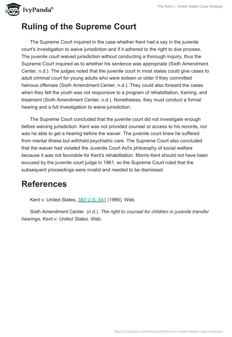 The Kent v. United States Case Analysis. Page 2