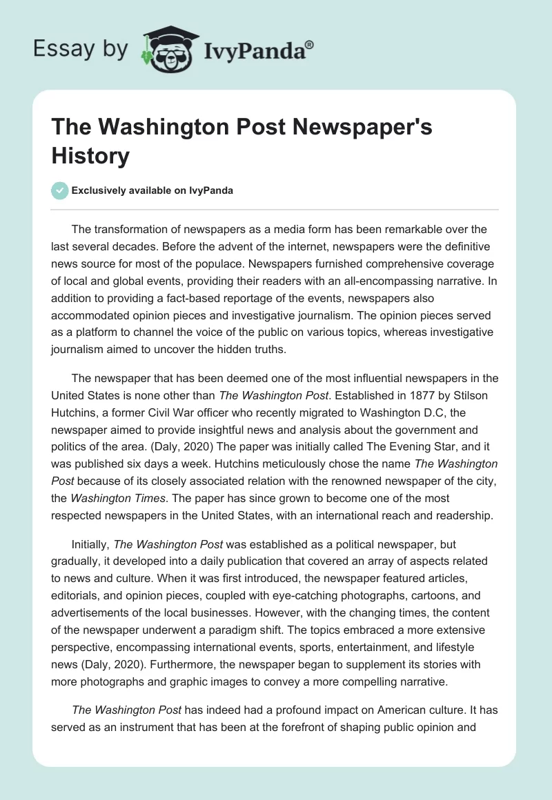 The Washington Post Newspaper's History. Page 1