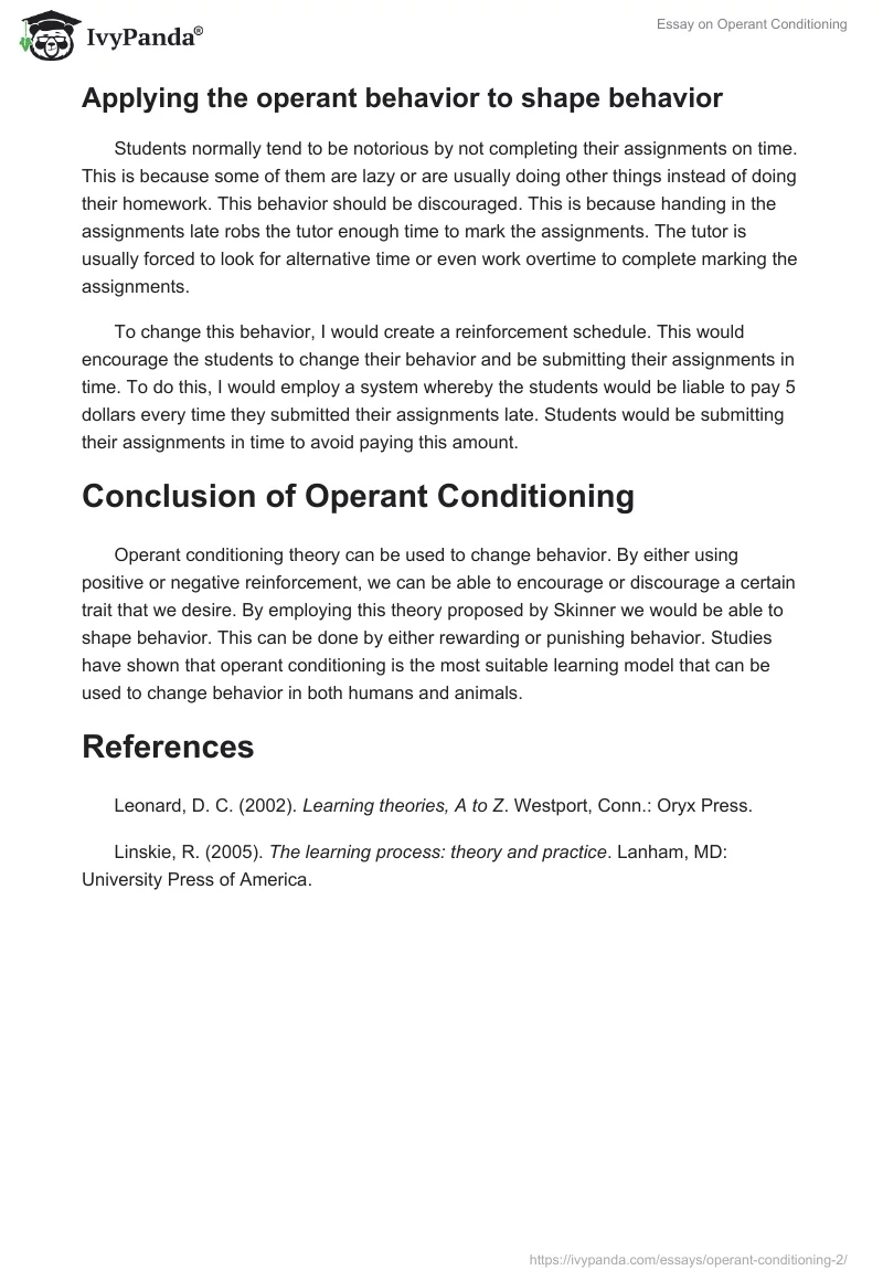 Essay on Operant Conditioning. Page 3