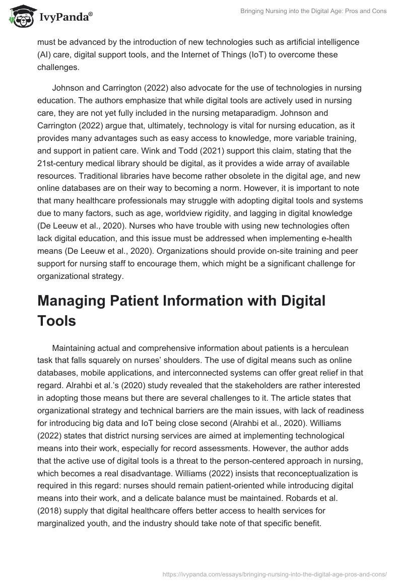Bringing Nursing into the Digital Age: Pros and Cons. Page 2