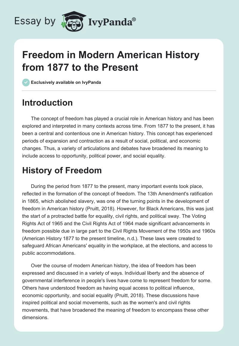 Freedom in Modern American History from 1877 to the Present. Page 1