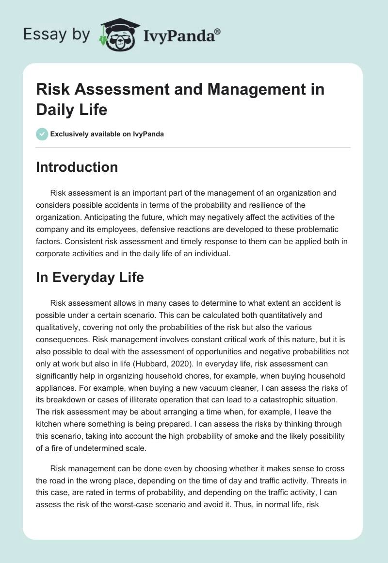 Risk Assessment and Management in Daily Life. Page 1