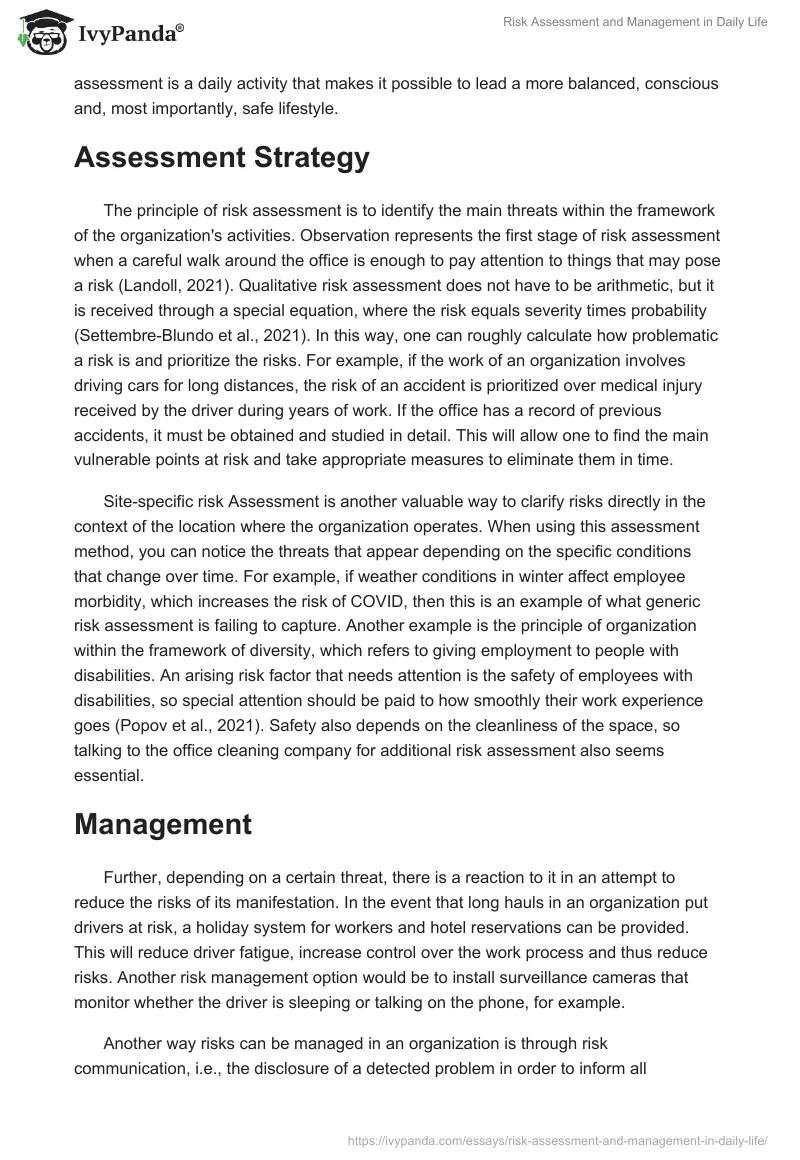 Risk Assessment and Management in Daily Life. Page 2