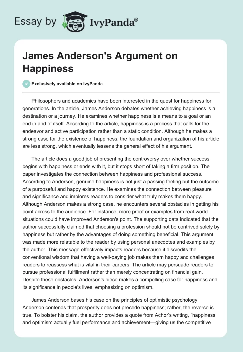 James Anderson's Argument on Happiness. Page 1