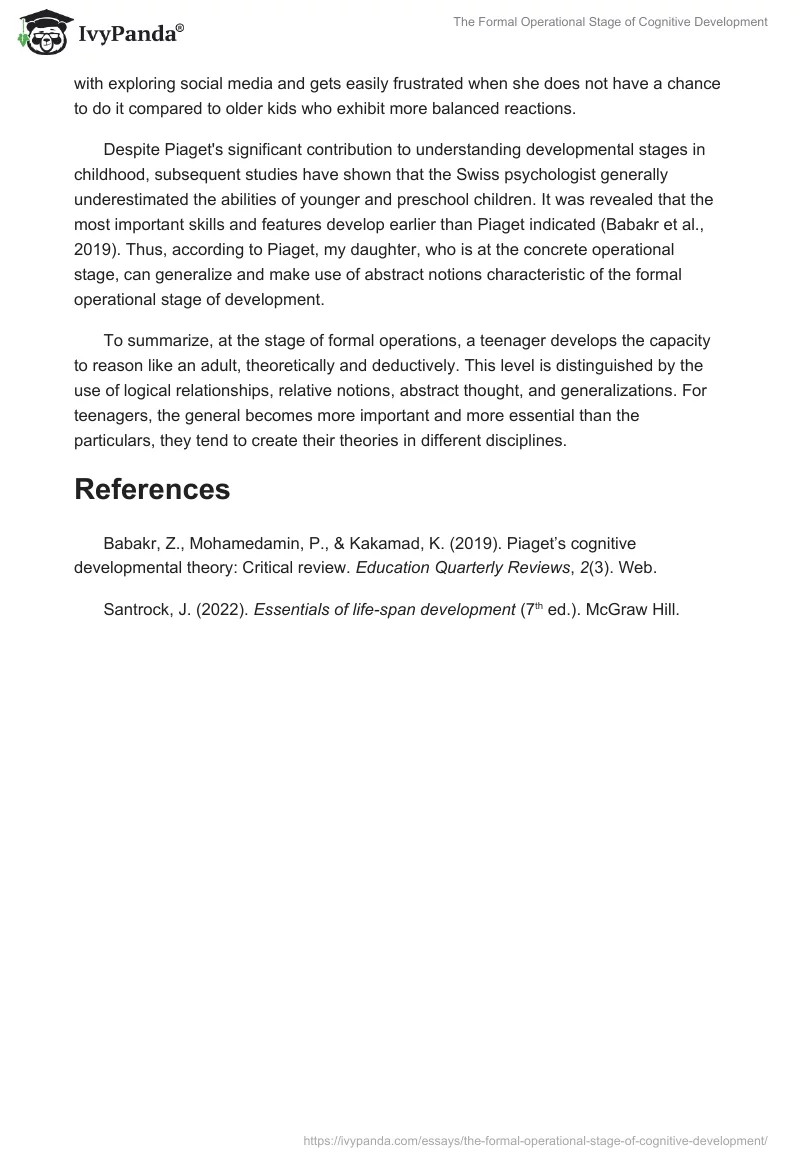 The Formal Operational Stage of Cognitive Development. Page 2