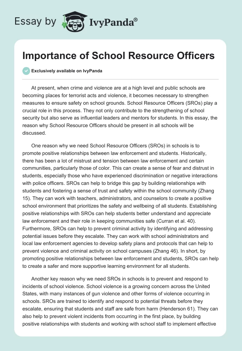 Importance of School Resource Officers. Page 1
