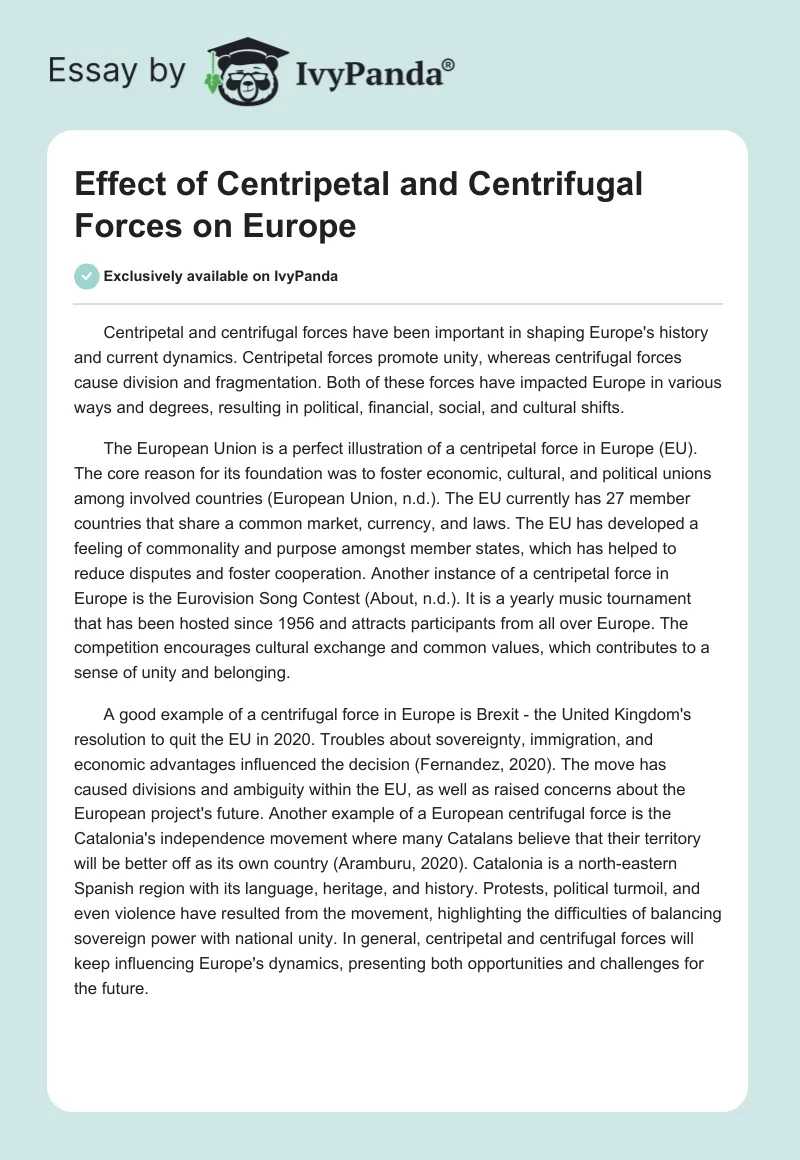 Effect of Centripetal and Centrifugal Forces on Europe. Page 1