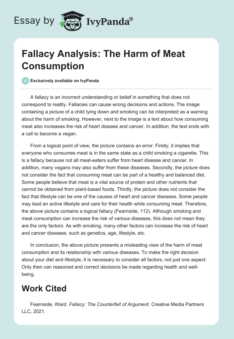 Fallacy Analysis: The Harm of Meat Consumption. Page 1