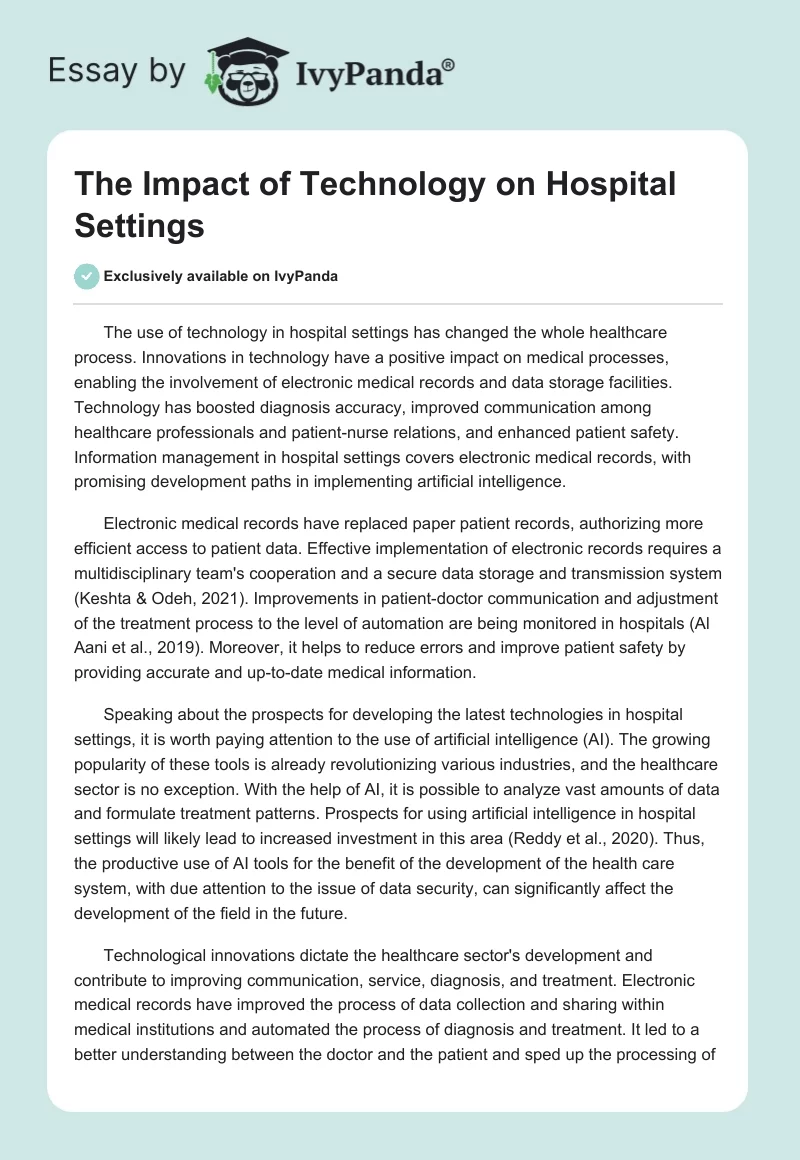 The Impact of Technology on Hospital Settings. Page 1