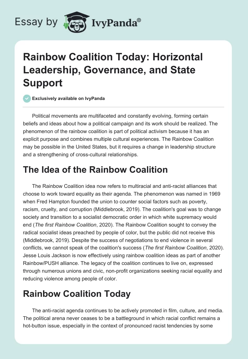 Rainbow Coalition Today: Horizontal Leadership, Governance, and State Support. Page 1