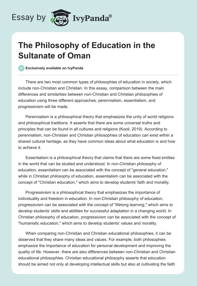 The Philosophy of Education in the Sultanate of Oman. Page 1