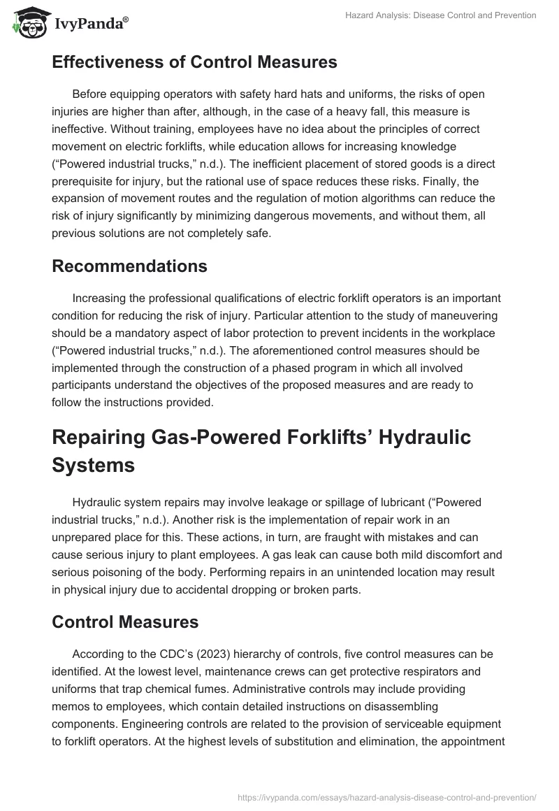 Hazard Analysis: Disease Control and Prevention. Page 2