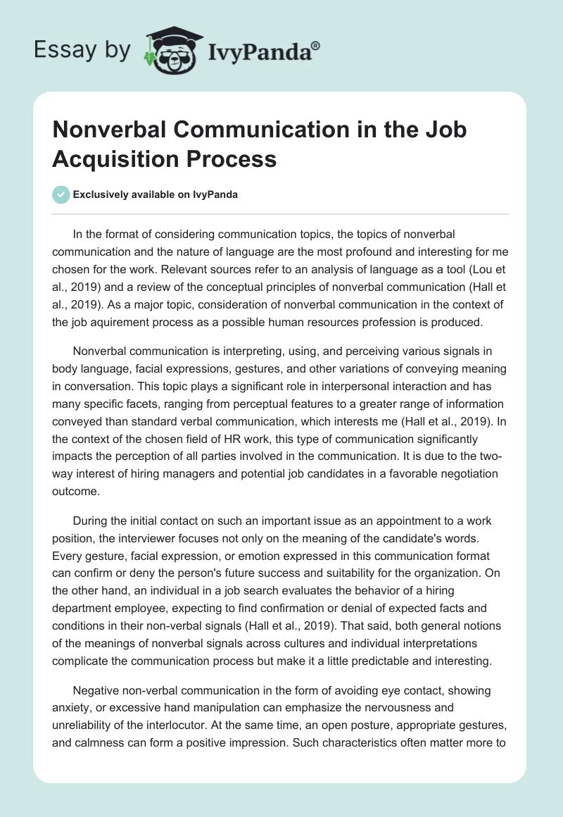 Nonverbal Communication in the Job Acquisition Process. Page 1