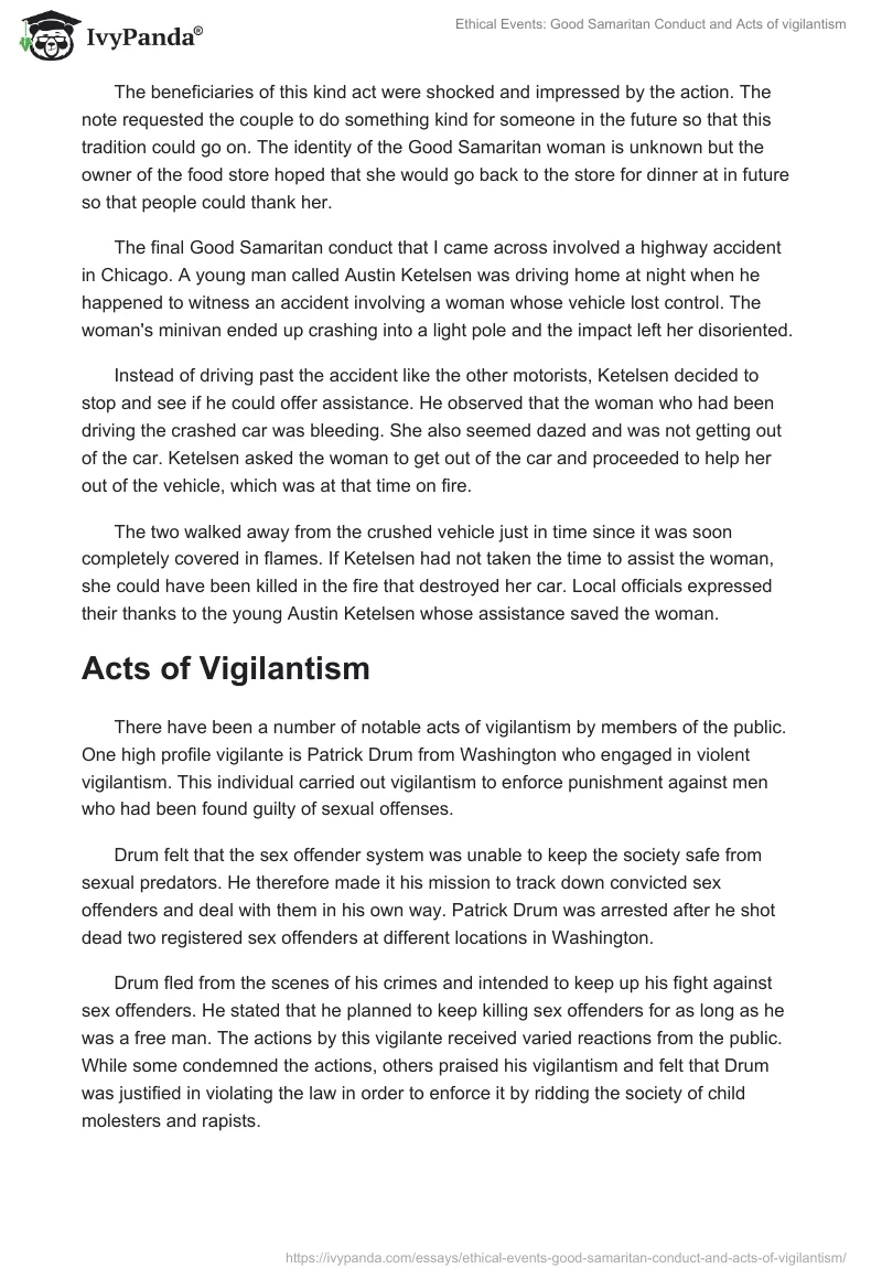 Ethical Events: Good Samaritan Conduct and Acts of vigilantism. Page 2