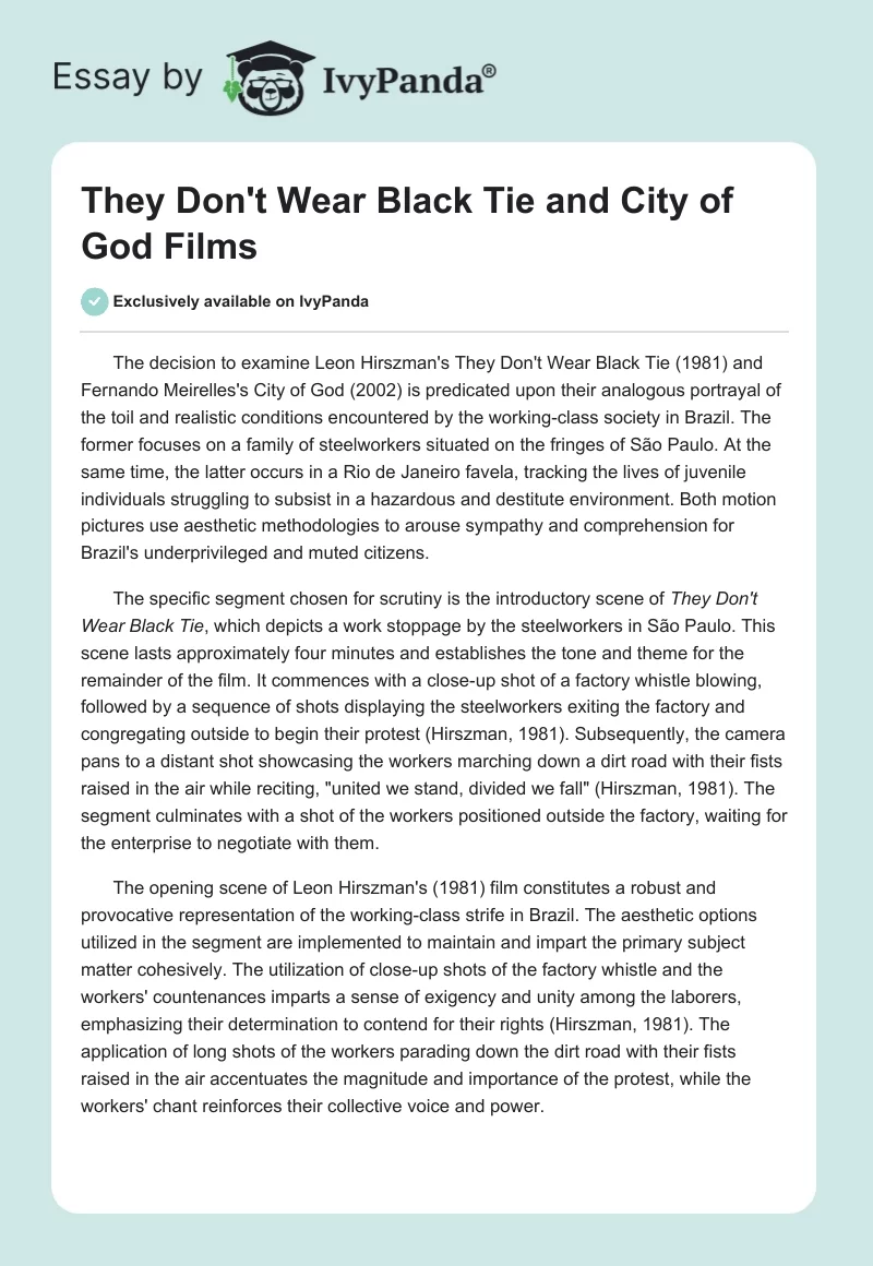 They Don't Wear Black Tie and City of God Films. Page 1