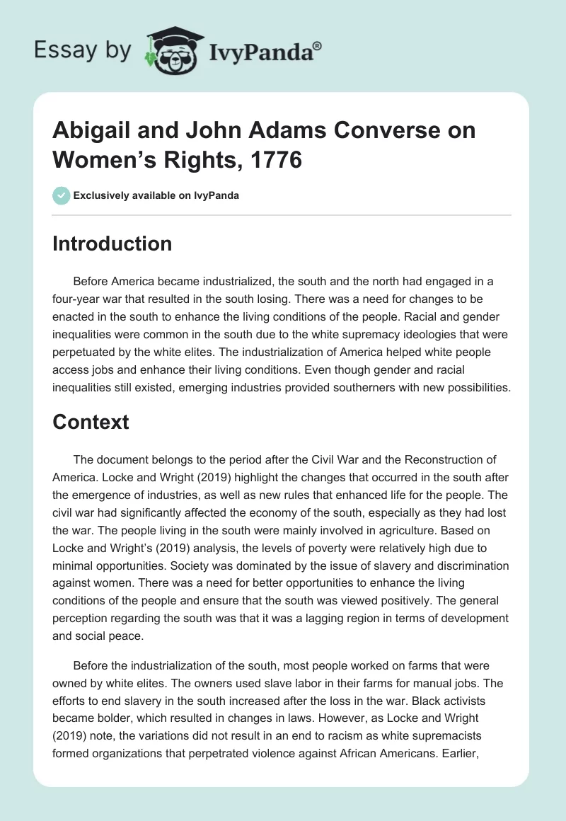 Abigail and John Adams Converse on Women’s Rights, 1776. Page 1