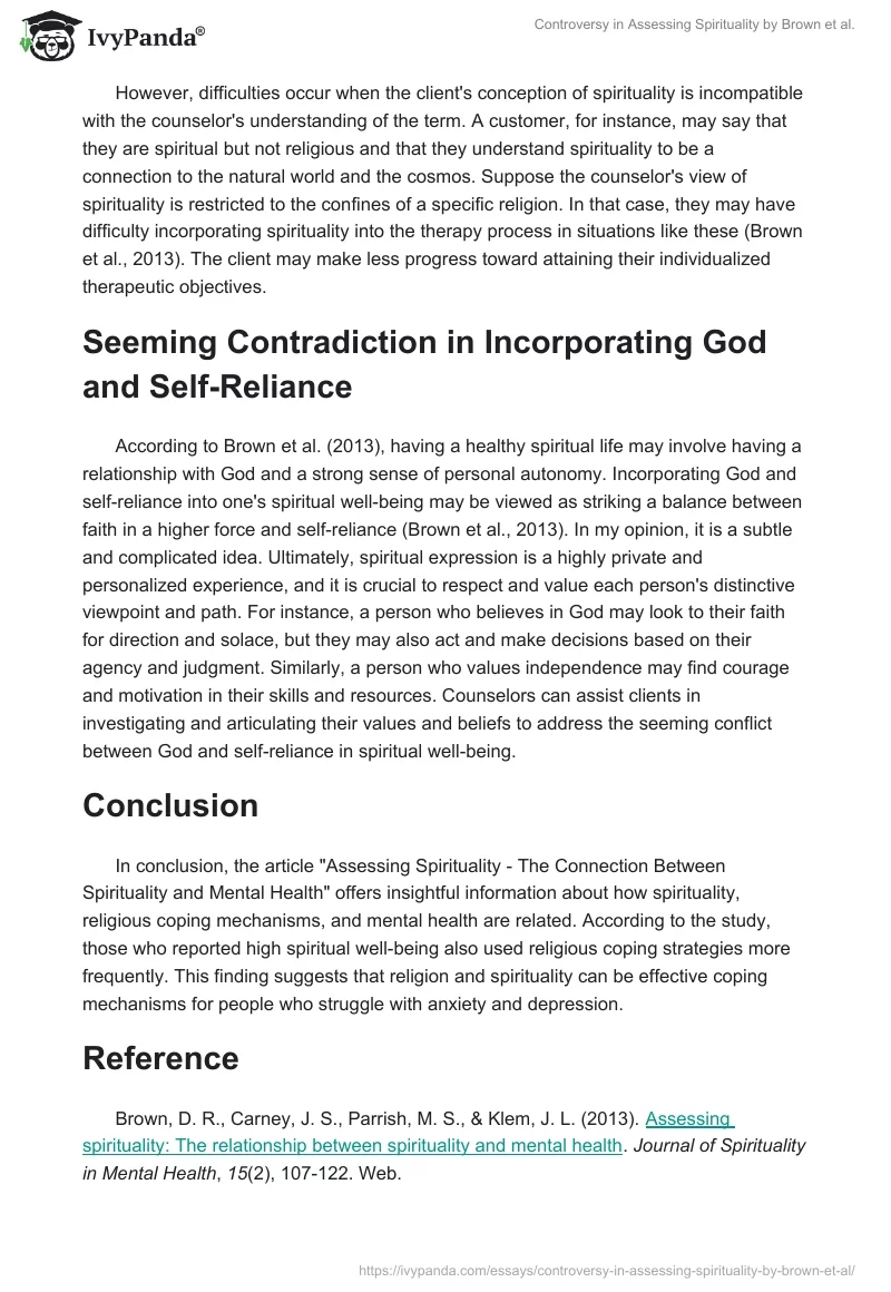 Controversy in Assessing Spirituality by Brown et al.. Page 2
