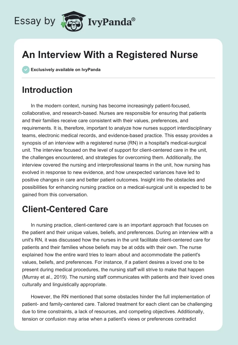 An Interview With a Registered Nurse. Page 1