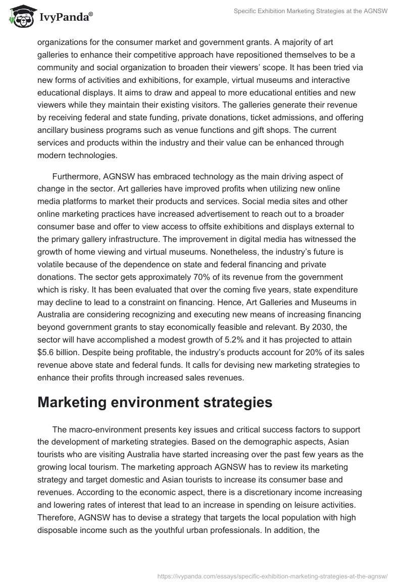 Specific Exhibition Marketing Strategies at the AGNSW. Page 2