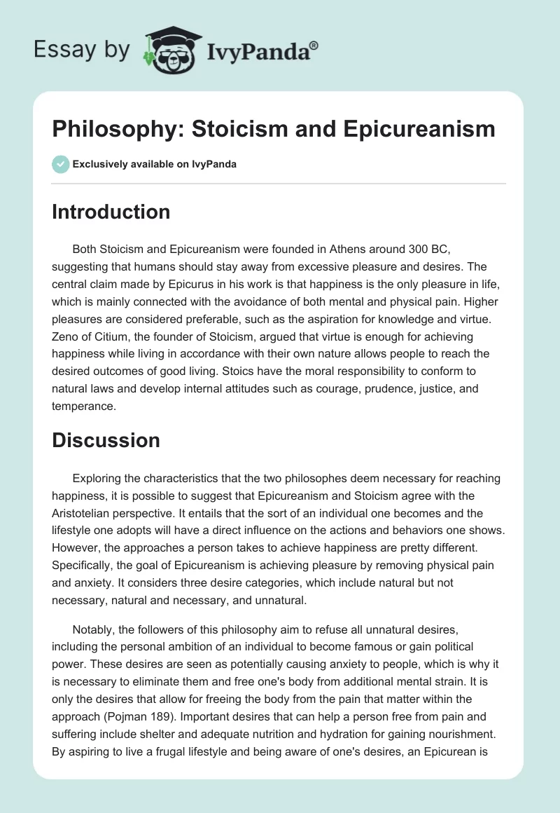 Philosophy: Stoicism and Epicureanism. Page 1