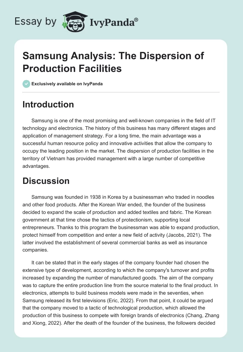 Samsung Analysis: The Dispersion of Production Facilities. Page 1
