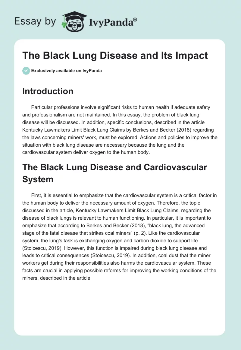 The Black Lung Disease and Its Impact. Page 1