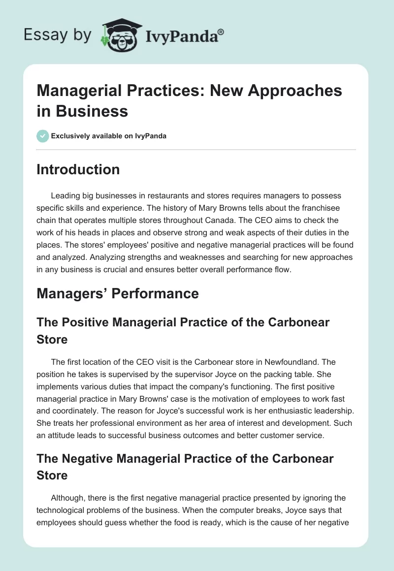 Managerial Practices: New Approaches in Business. Page 1