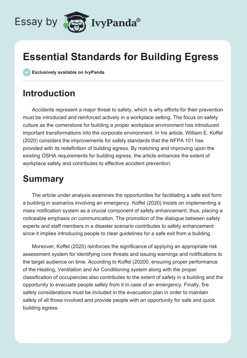 Essential Standards for Building Egress. Page 1