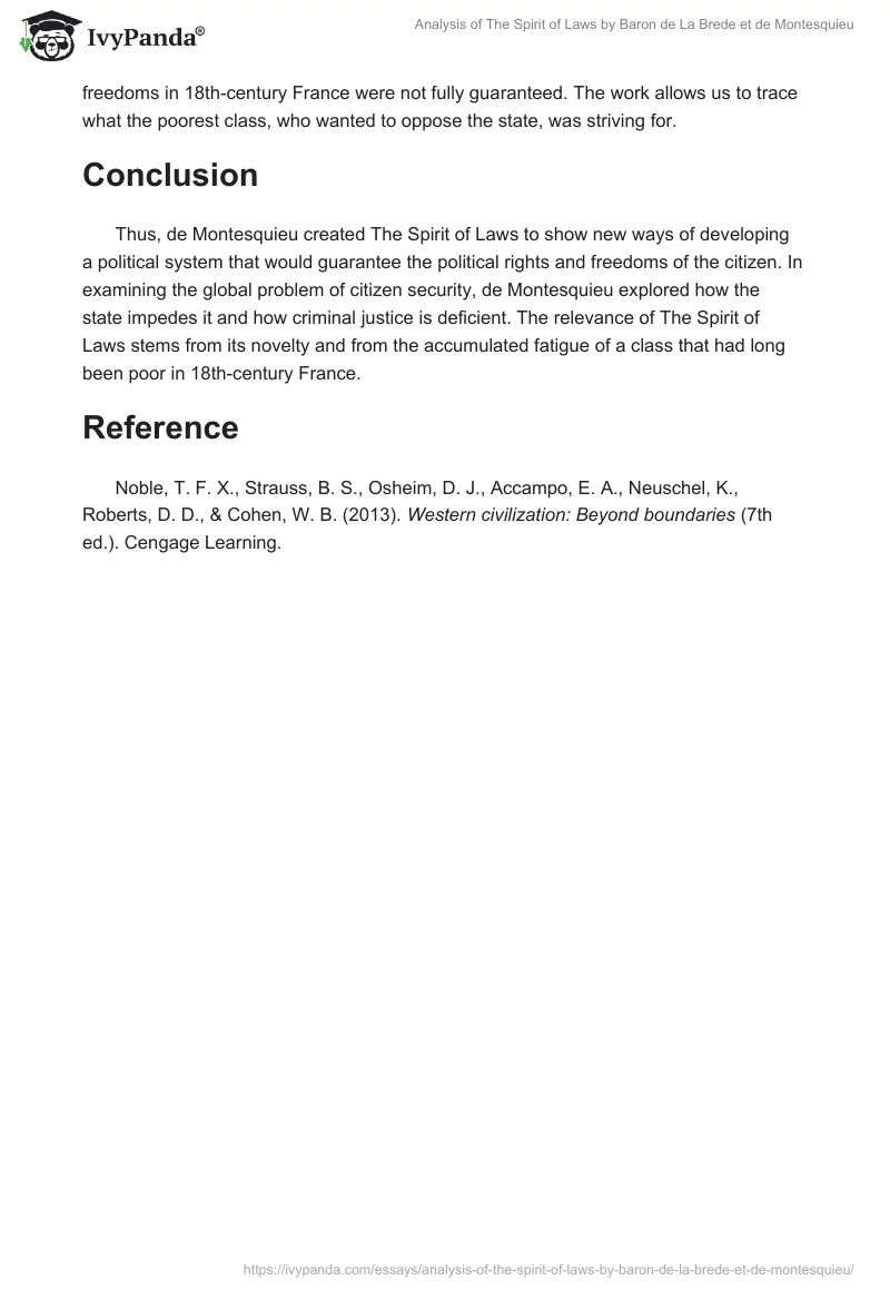 Analysis of "The Spirit of Laws" by Baron de La Brede et de Montesquieu. Page 3