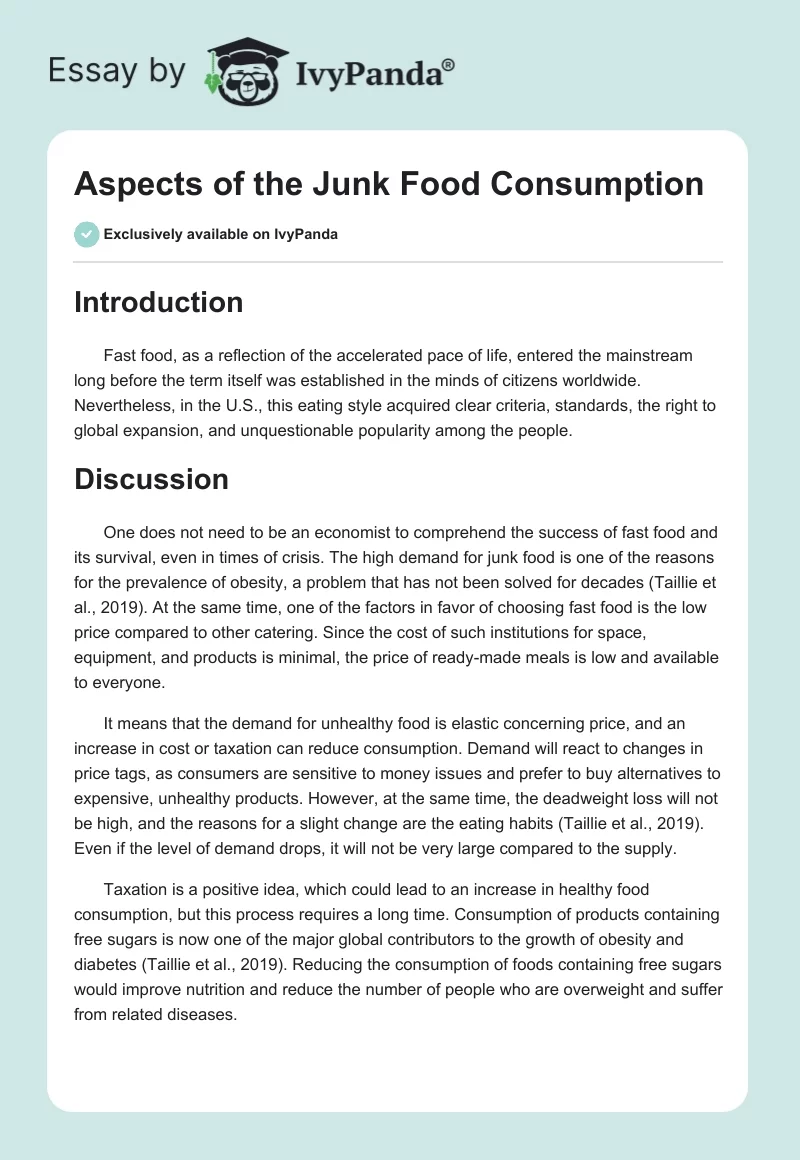 Aspects of the Junk Food Consumption. Page 1
