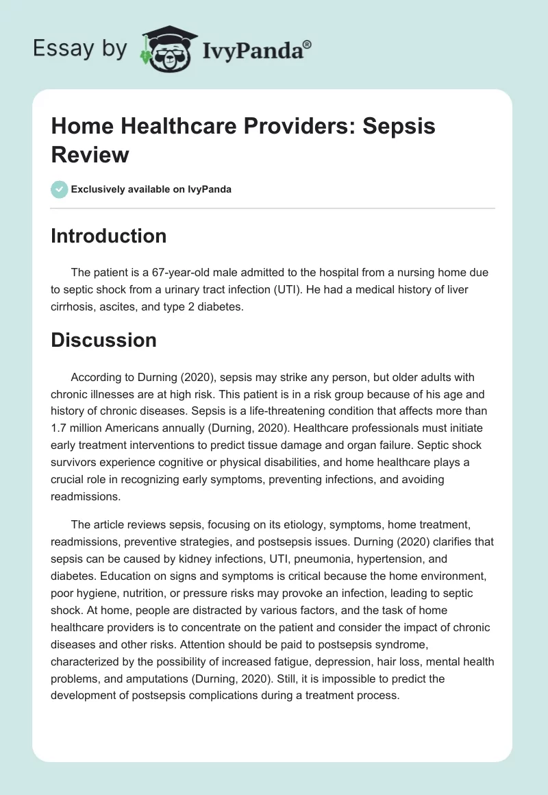 Home Healthcare Providers: Sepsis Review. Page 1