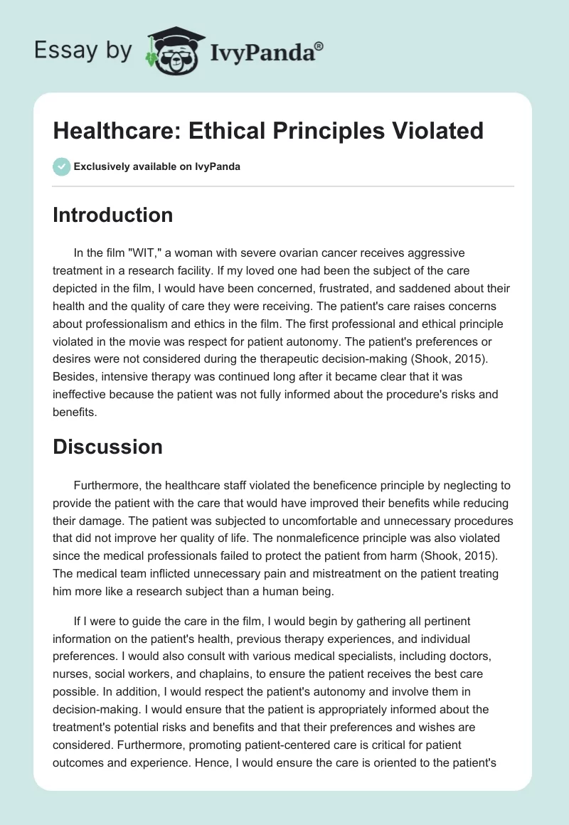 Healthcare: Ethical Principles Violated. Page 1