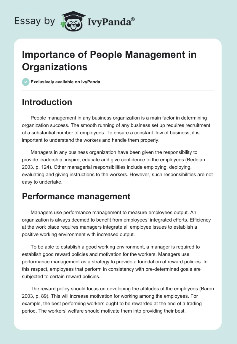 Importance of People Management in Organizations. Page 1