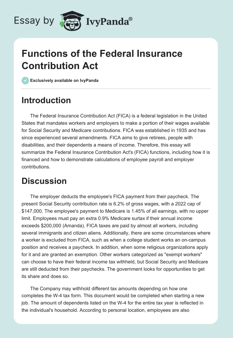 Functions of the Federal Insurance Contribution Act. Page 1