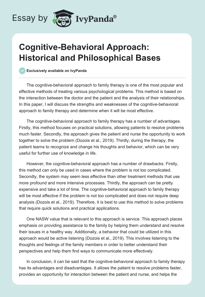 Cognitive-Behavioral Approach: Historical and Philosophical Bases. Page 1