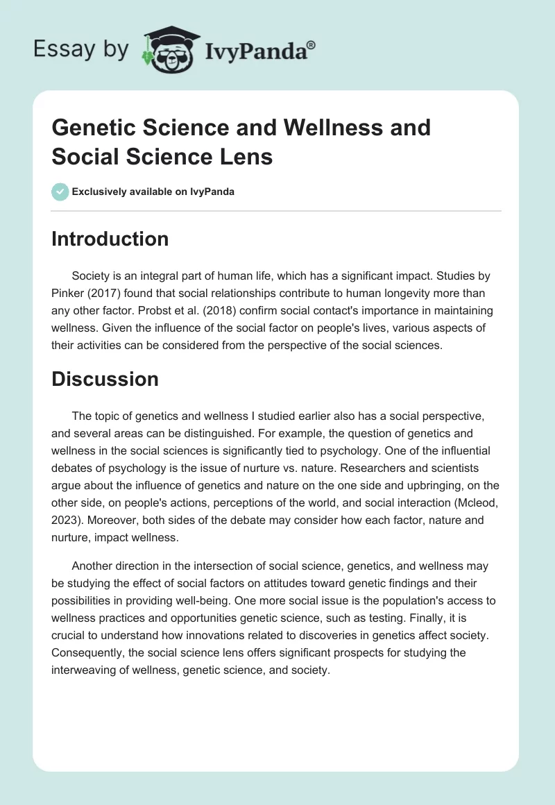 Genetic Science and Wellness and Social Science Lens. Page 1
