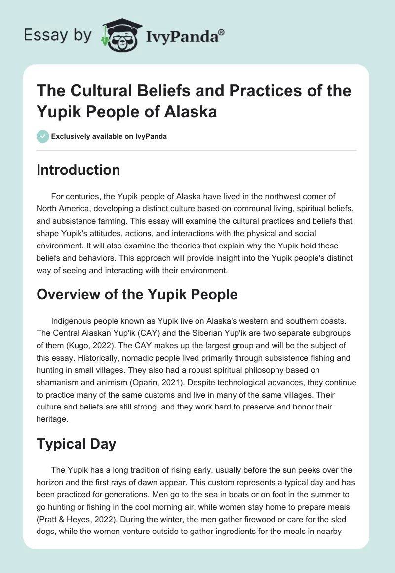 The Cultural Beliefs and Practices of the Yupik People of Alaska. Page 1